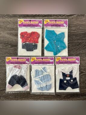 Vintage Fibre Craft Tiny Doll Baby Outfits Lot of 5 NEW Fits 6-7” Stuffed Dolls